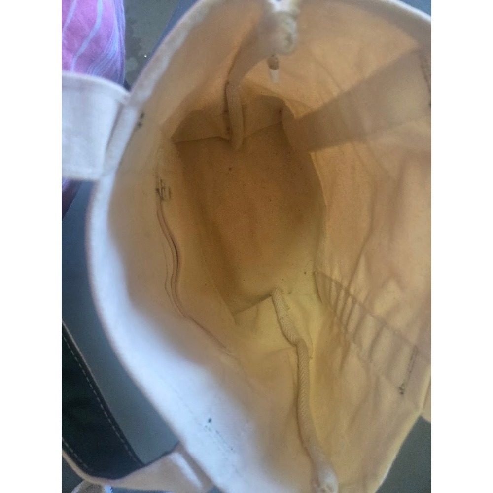 LL Bean Boat and Tote Canvas Bag Small Green Cream Open Top Tote Bag - Picture 4 of 6